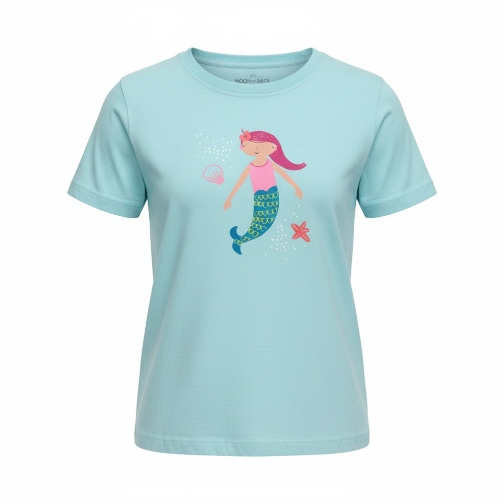 Moon and Back by Hanna Andersson Mermaid T Shirt Kids Size 4 Aqua Blue, NWOT - Picture 2 of 4
